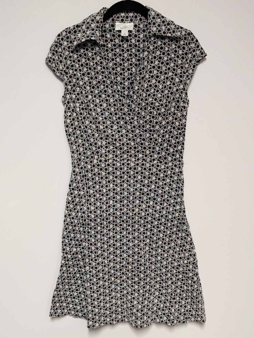 LOFT Black and White Cap-Sleeve Printed Mini Dress
